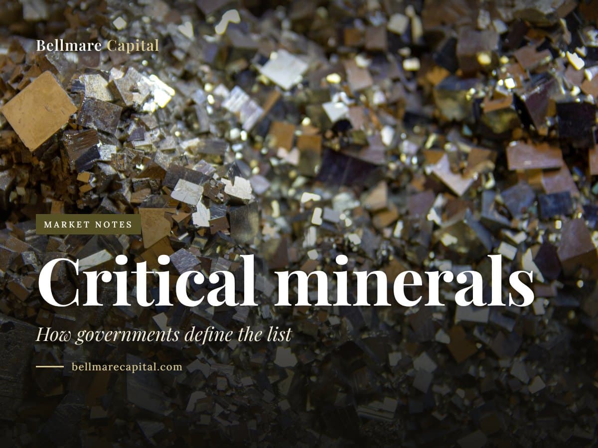 Close-up of metallic mineral crystals in rock, under the headline Critical minerals