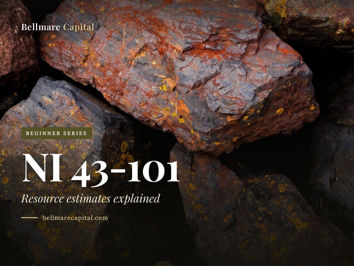 A pile of rust-coloured ore rocks, under the headline NI 43-101