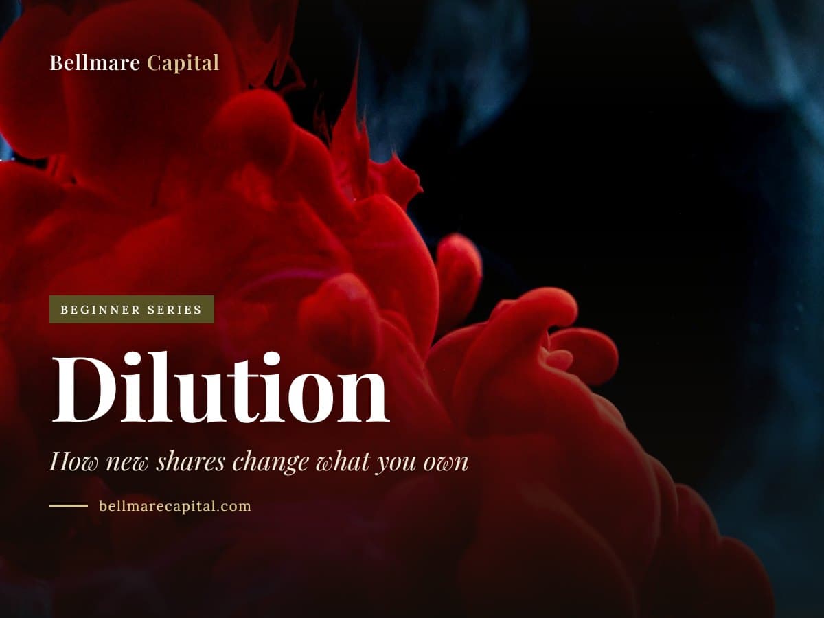 Red ink spreading through blue-lit water, under the headline Dilution