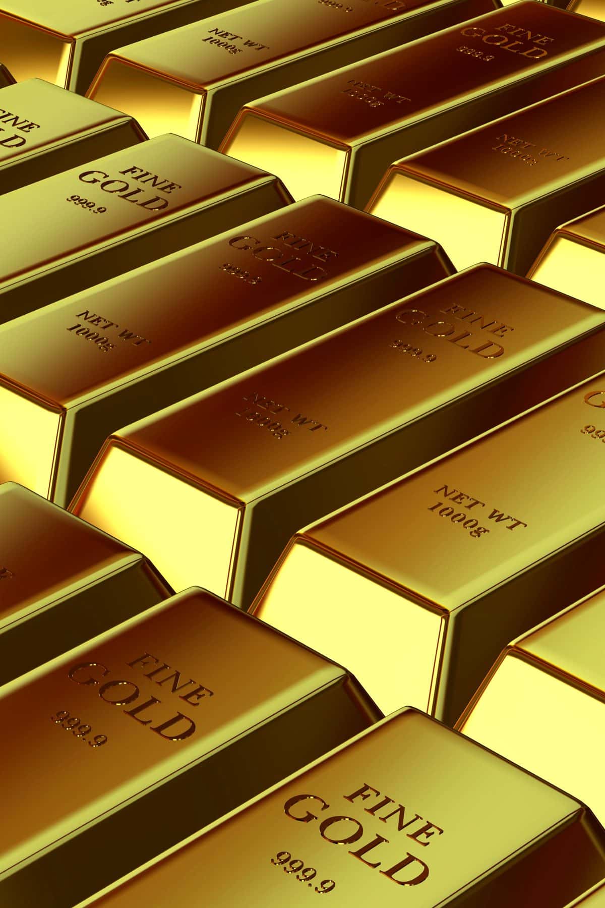 Rows of stacked gold bars stamped fine gold, under the headline Gold-silver ratio