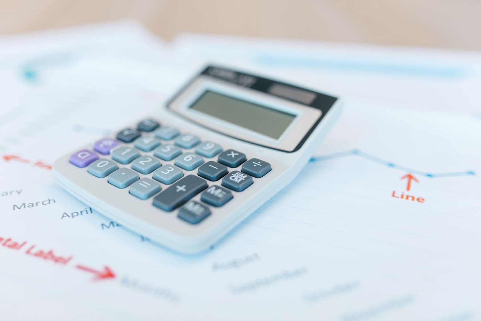 A desk calculator resting on printed charts and financial papers, under the headline NPV and IRR